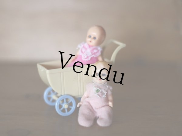 スリープアイベビーペアと乳母車のセット Antique Doll お人形 アンティークドール Antique Toricotte アンティークショップ